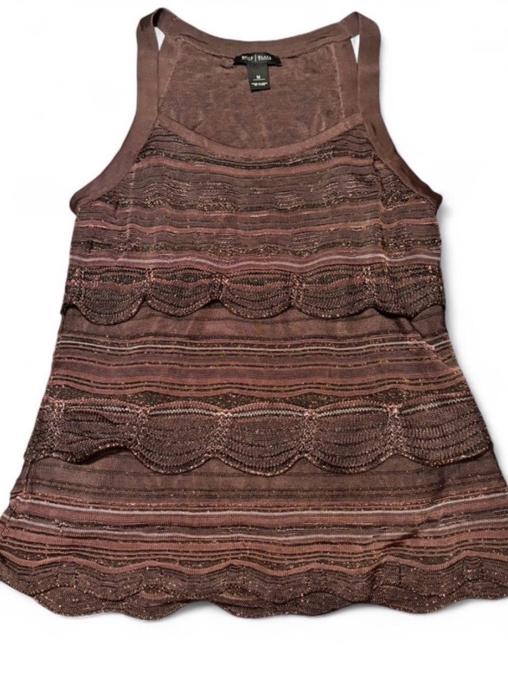 White House Black Market Brown Crochet-Striped Sleeveless Camisole - Picture 7 of 7